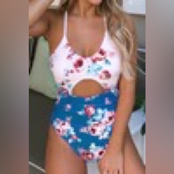 CUPSHE Pink and Blue Floral One-Piece Swimsuit - Picture 1 of 5